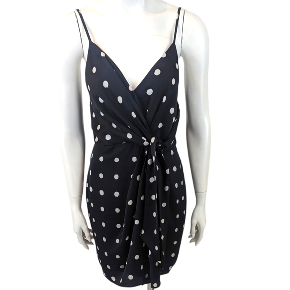 Shona Joy Avery Knot Front Mini Dress Womens 6 Black White Polka Dot Sleeveless - Picture 3 of 13